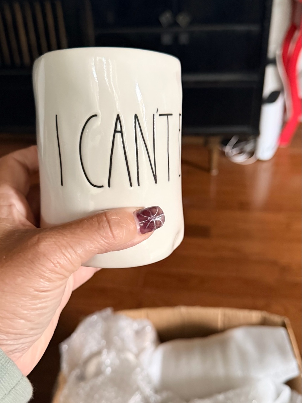 Rae Dunn White Ceramic Mug with 'I CAN'T EVEN' Black Lettering - Picture 3 of 4